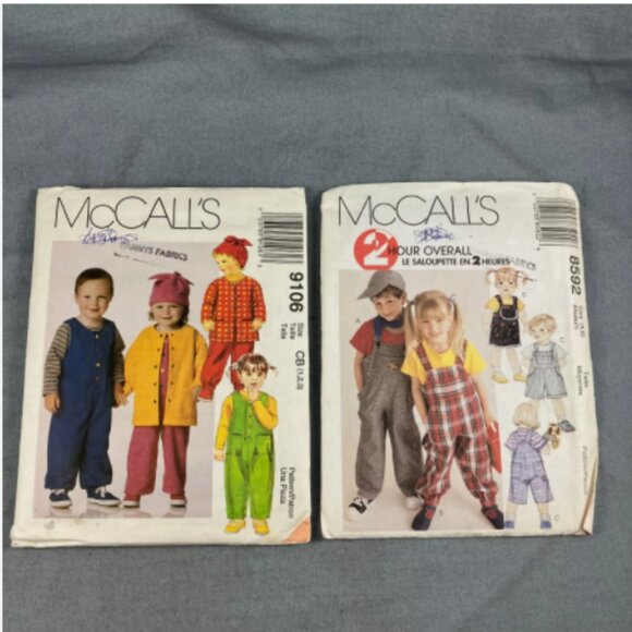 2 Sewing Patterns 1997 McCalls 9106+8592 Overall Shortall Jumpsuit Child Sz 1-6 - Picture 1 of 2